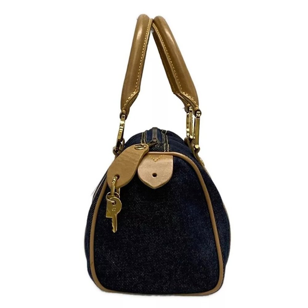 Authentic ChristianDior Dark Navy Light Brown Denim Leather Handbag 611-100724 - Picture 3 of 14